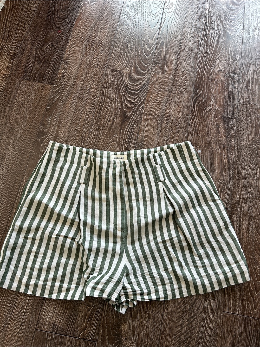 L'AGENCE Green & White Striped Women's Shorts